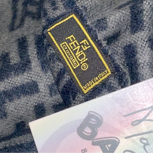 Fendi: Logo and Monogram Wool Tassel Scarf (Grey) - Picture 12 of 13